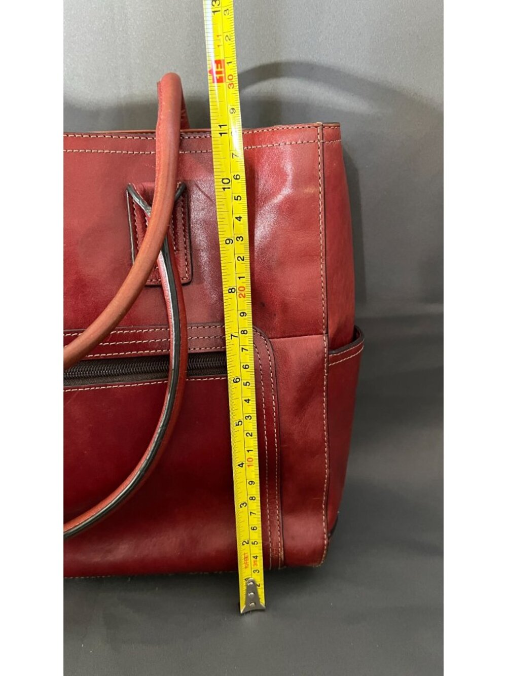 Fossil Red Leather Tote Bag W/ Key Charm & Dual Straps - Picture 12 of 16